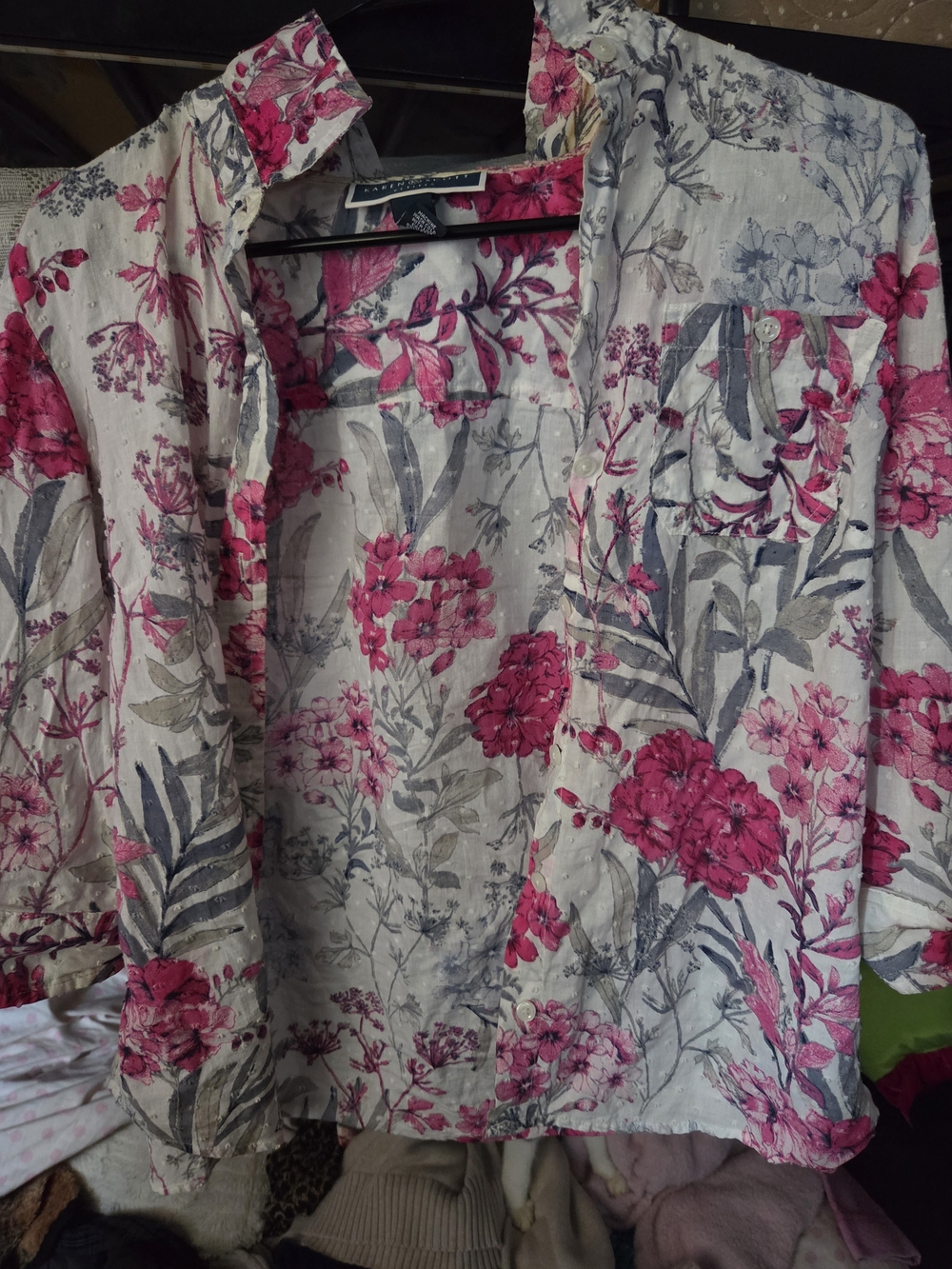 Karen Scott Pink Floral Button-Down Shirt